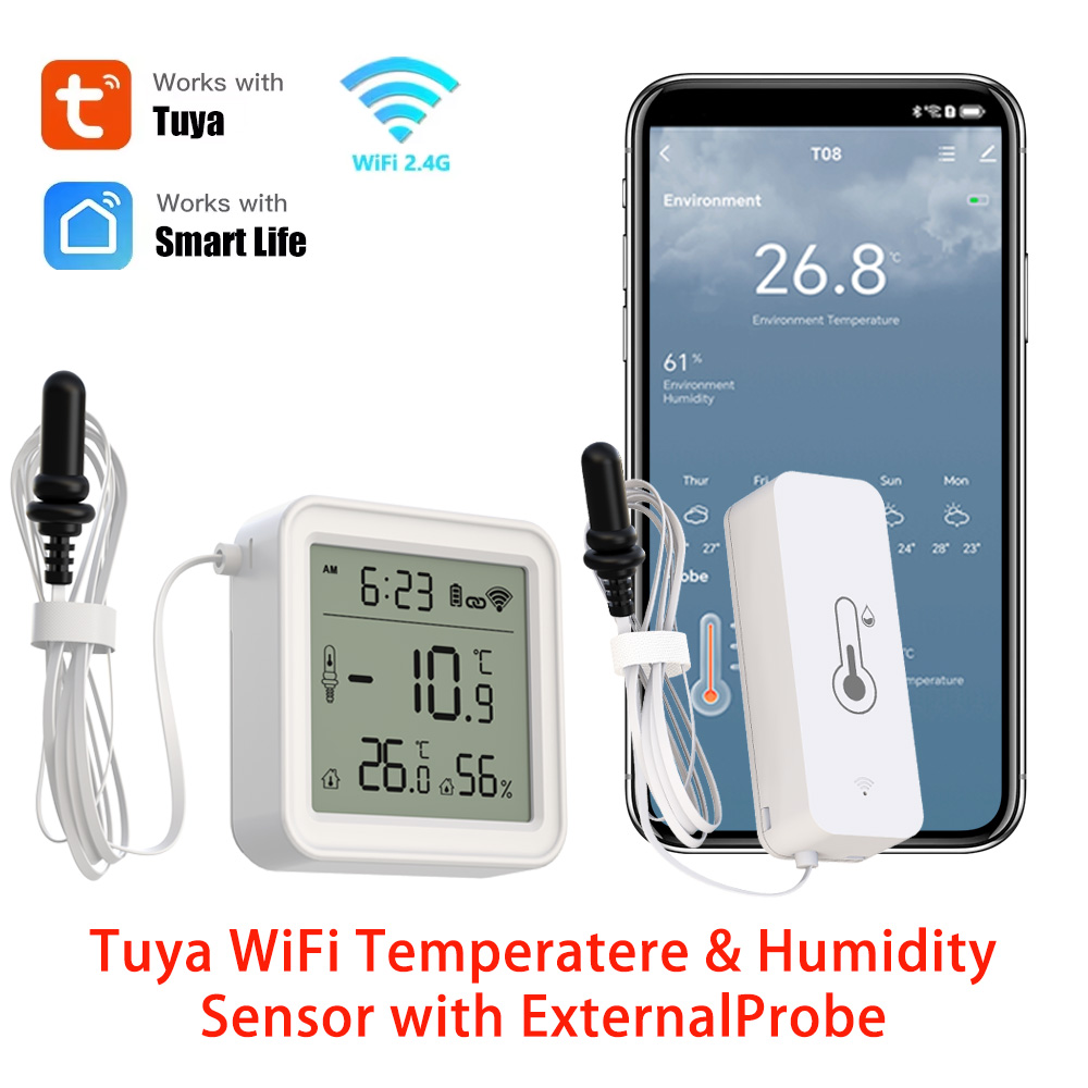 Tuya WiFi 温度湿度センサー 外部プローブ湿度計付き - Digital Hygrometer Probe のレビューと価格